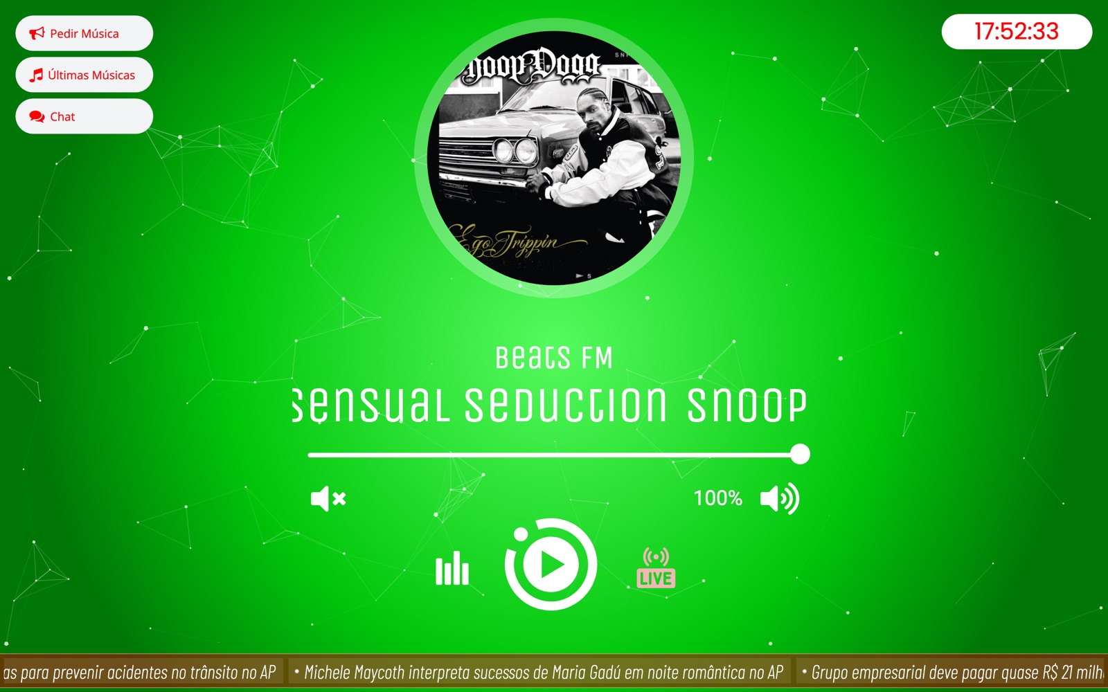 Página da rádio no modelo Clássico, no computador