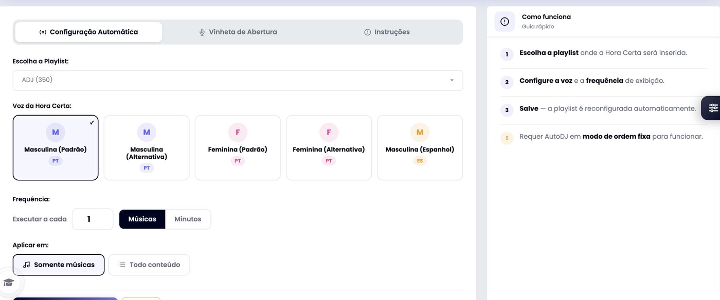 Tela de hora certa do painel xCAST com as 5 vozes