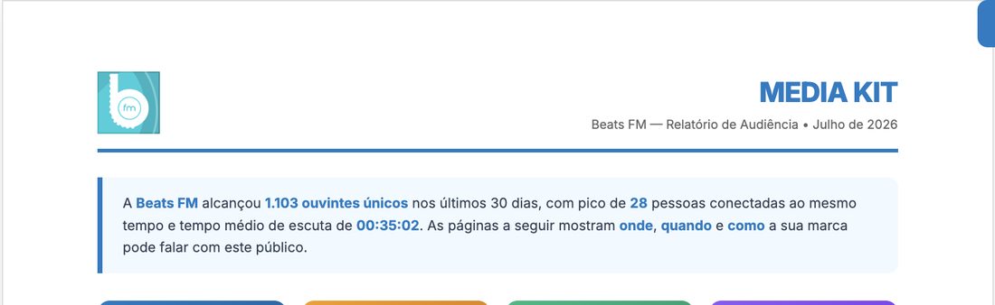 Media Kit em PDF gerado pelo painel xCAST para a rádio Beats FM